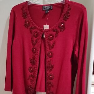 Dressbarn Red Embellished Cardigan